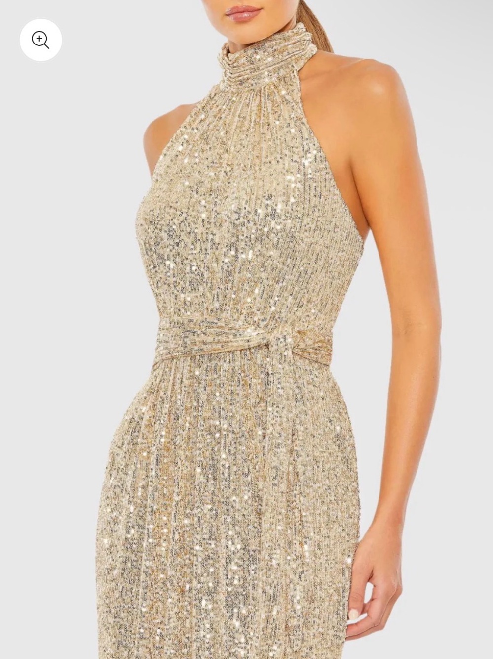Mac Duggal Gold Sequin Halter Neck Column Gown – Size 2 – NWT